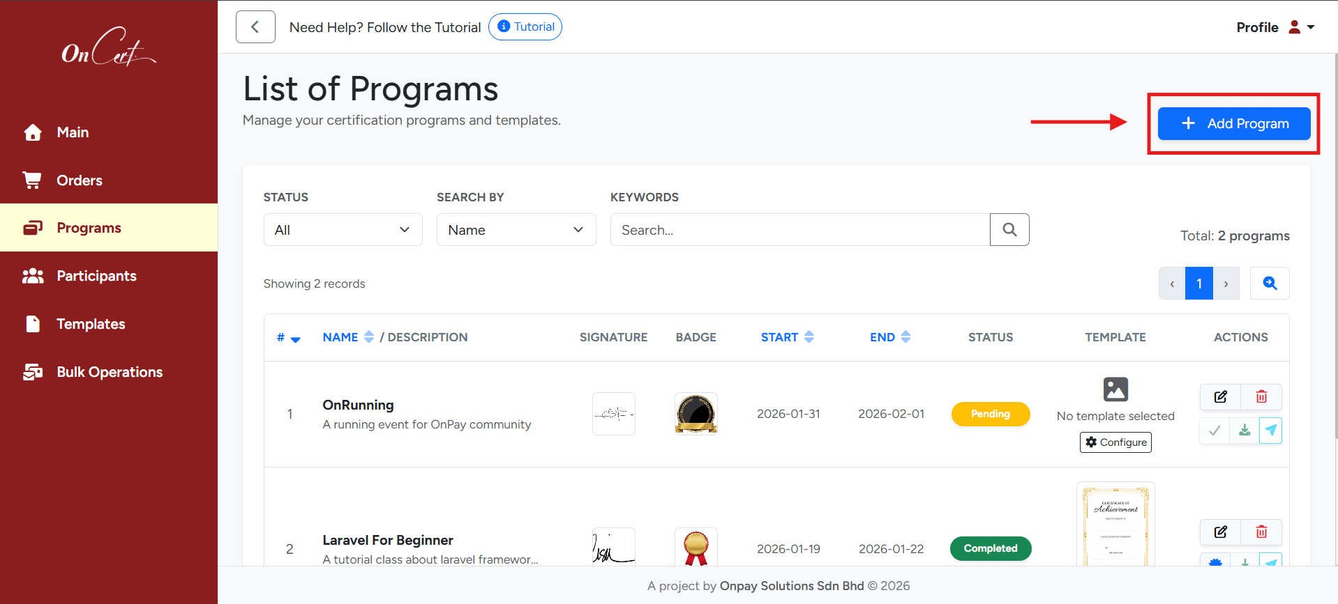 User Tutorial Guideline – OnCert
